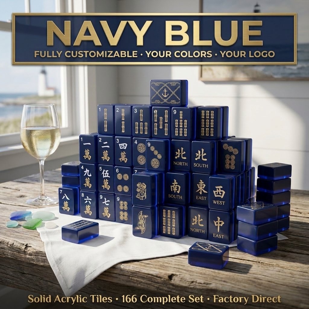Custom UV Printing Acrylic American Mahjong Set – 166 Tiles for OEM & ODM — Navy Blue variant