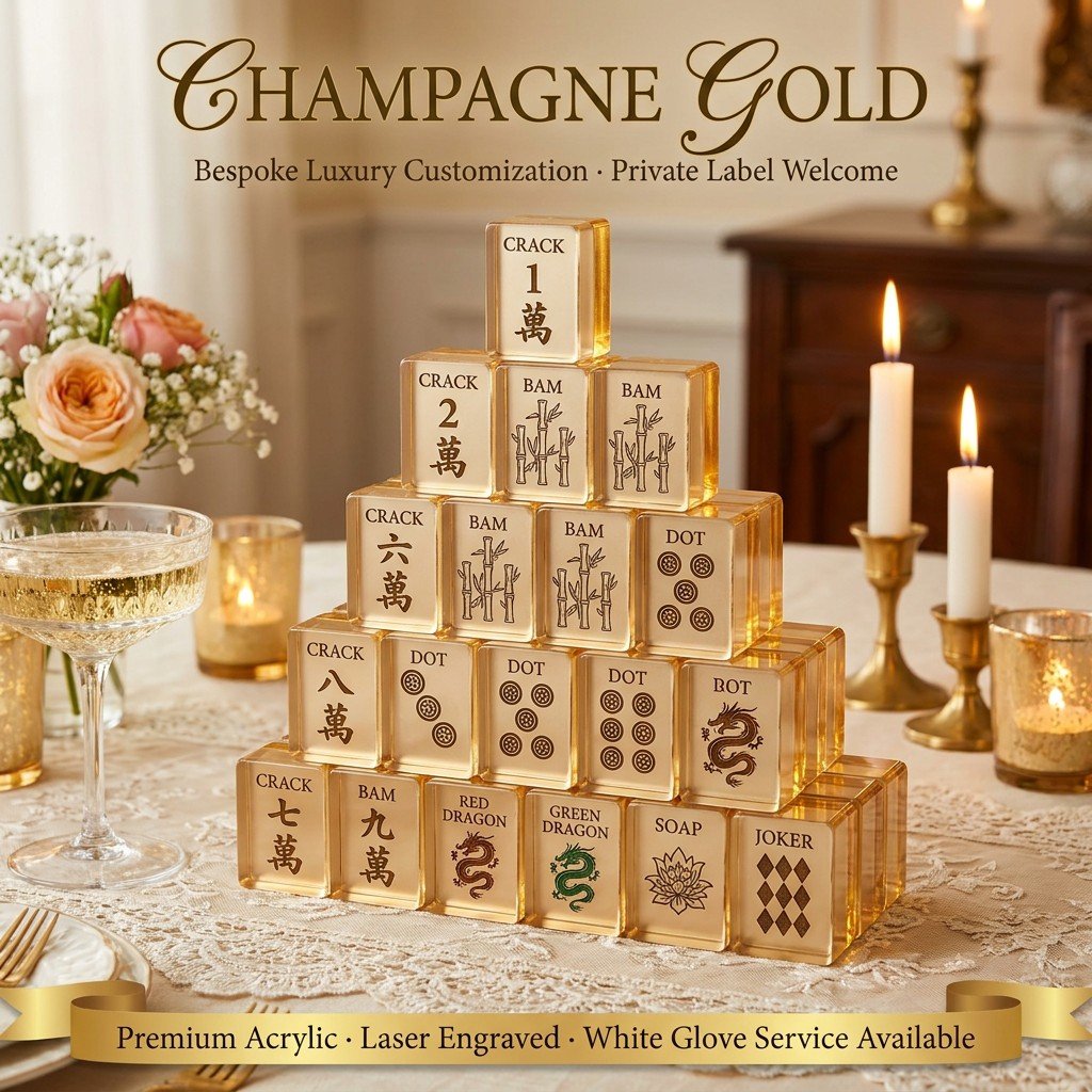 Custom UV Printing Acrylic American Mahjong Set – 166 Tiles for OEM & ODM — Champagne Gold variant