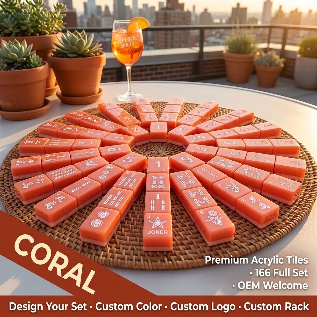 Custom Signature Acrylic American Mahjong Set – 166 Tiles for OEM & ODM — Coral variant