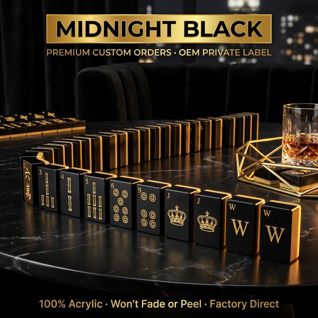 Custom 4-Layer Acrylic American Mahjong Set – 166 Tiles for OEM & ODM — Midnight Black variant