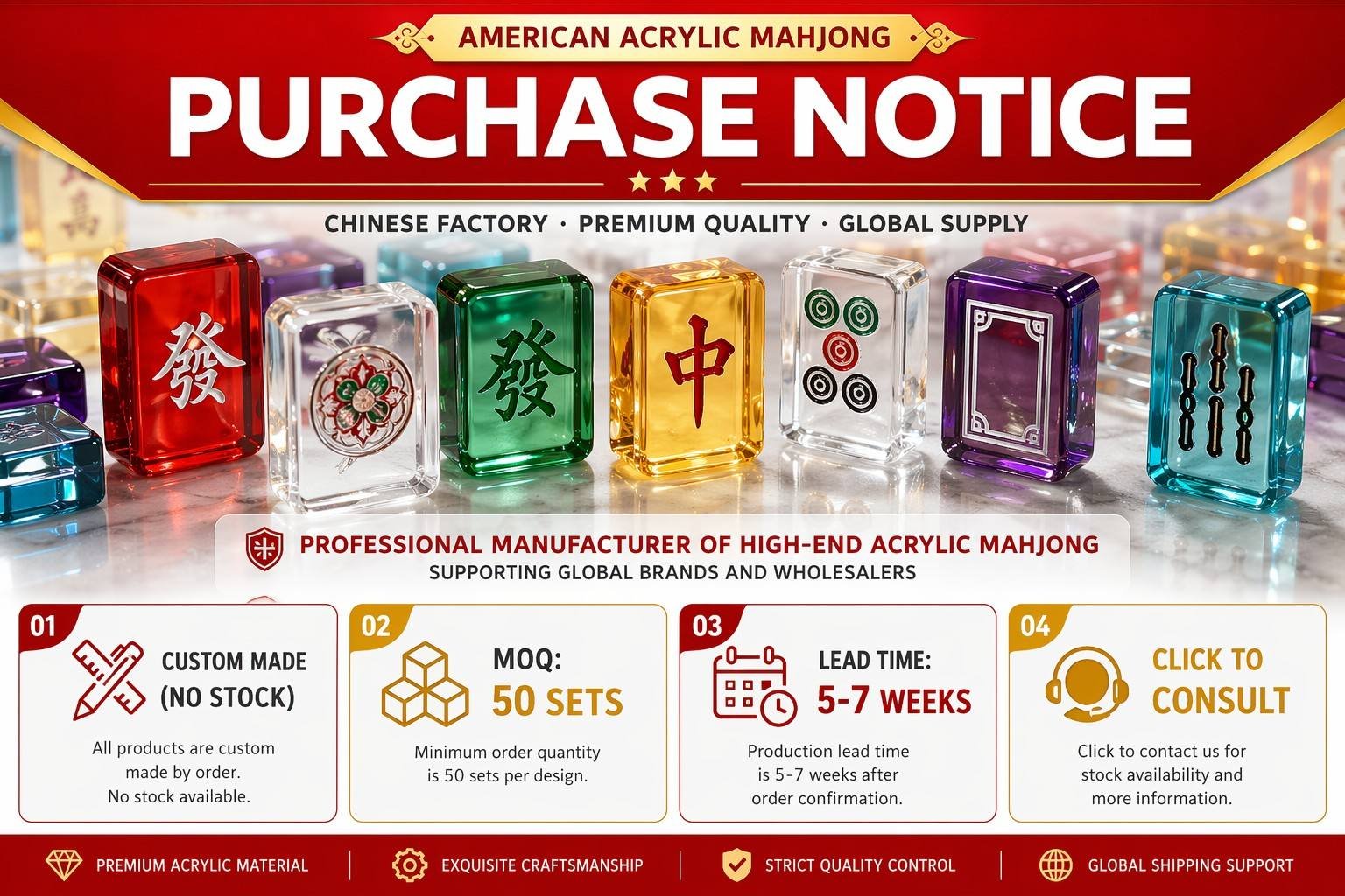 Custom Engraved Detail Acrylic American Mahjong Set – 166 Tiles for OEM & ODM detail
