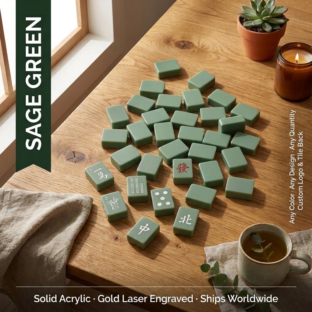 Custom Sage Green Acrylic American Mahjong Set – 166 Tiles for OEM & ODM — Sage Green variant