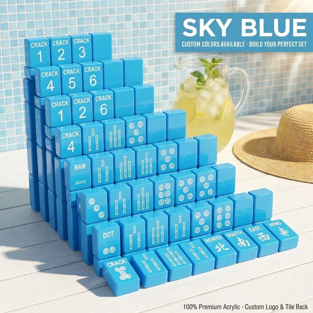 Custom Sage Green Acrylic American Mahjong Set – 166 Tiles for OEM & ODM — Sky Blue variant