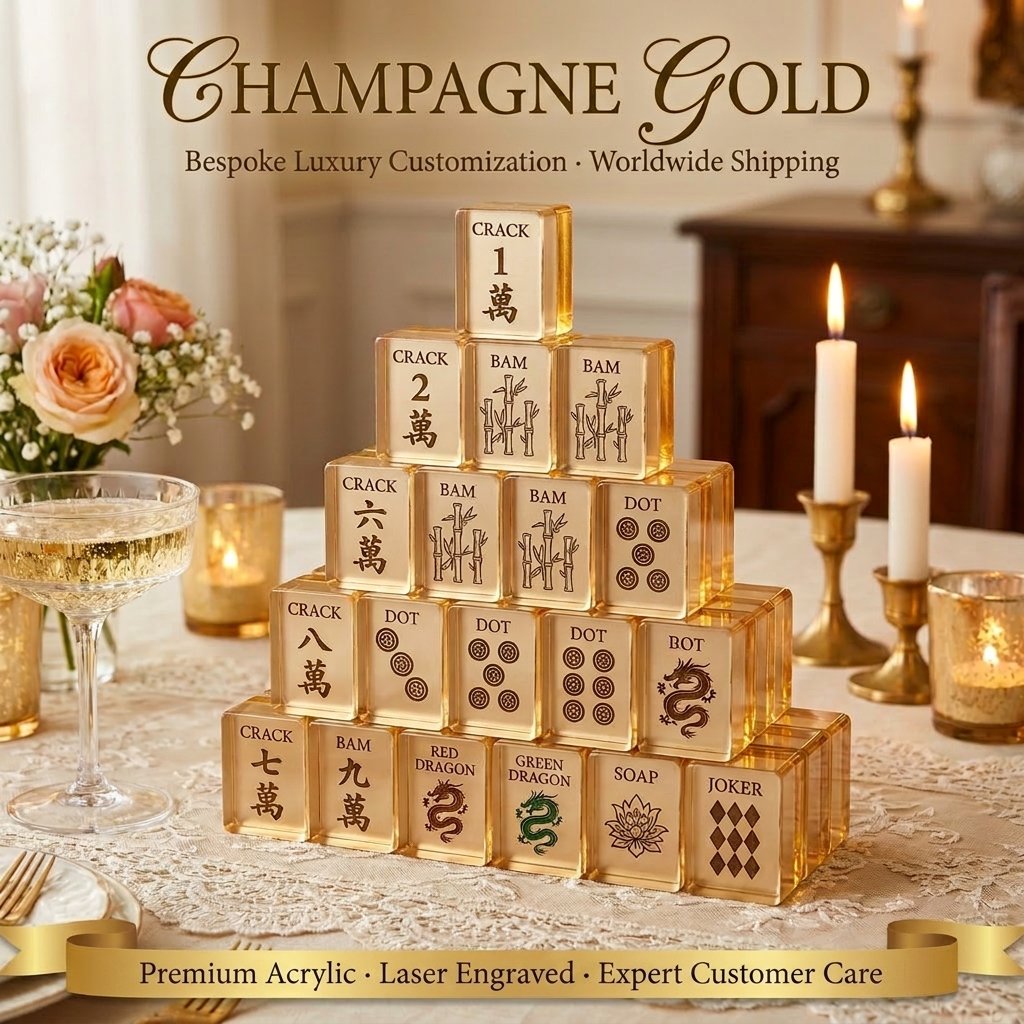 Custom Sage Green Acrylic American Mahjong Set – 166 Tiles for OEM & ODM — Champagne Gold variant
