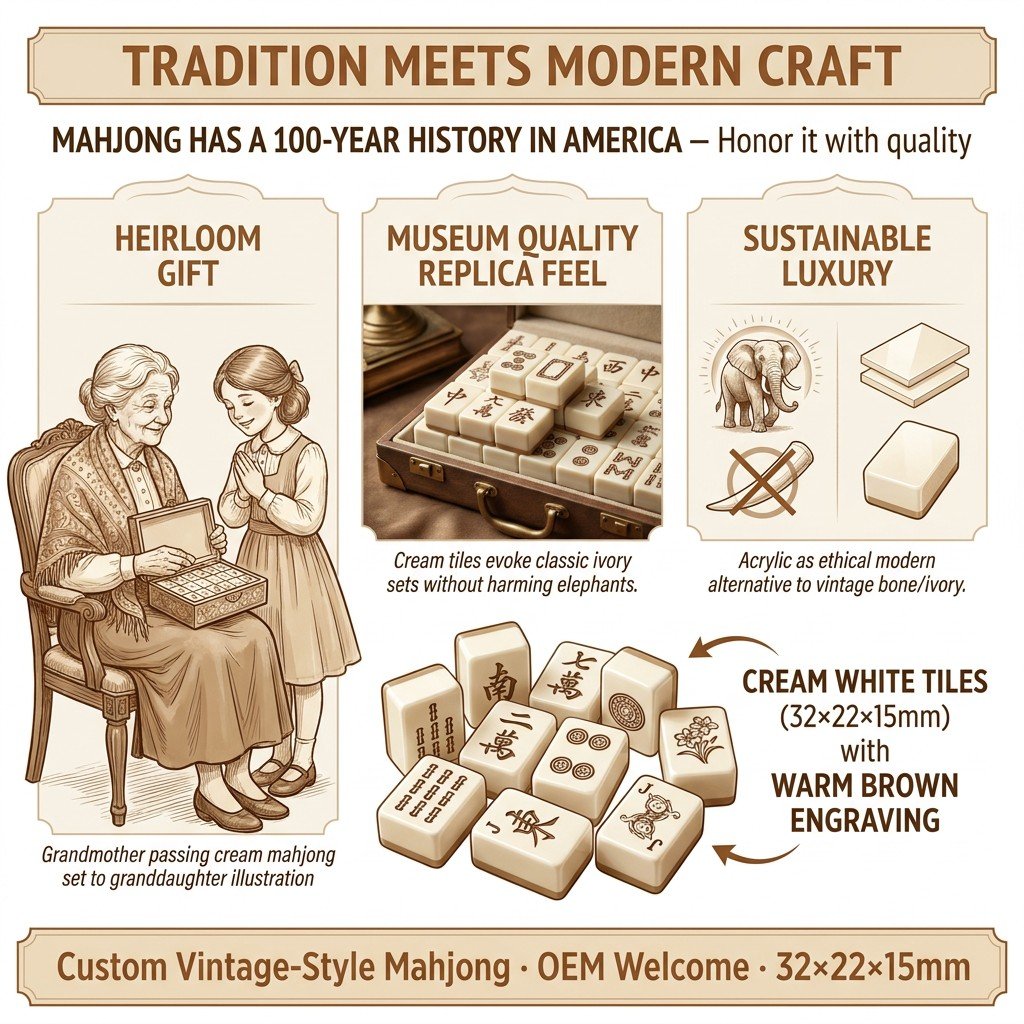 Custom Vintage Cream Acrylic American Mahjong Set – 166 Tiles for OEM & ODM detail