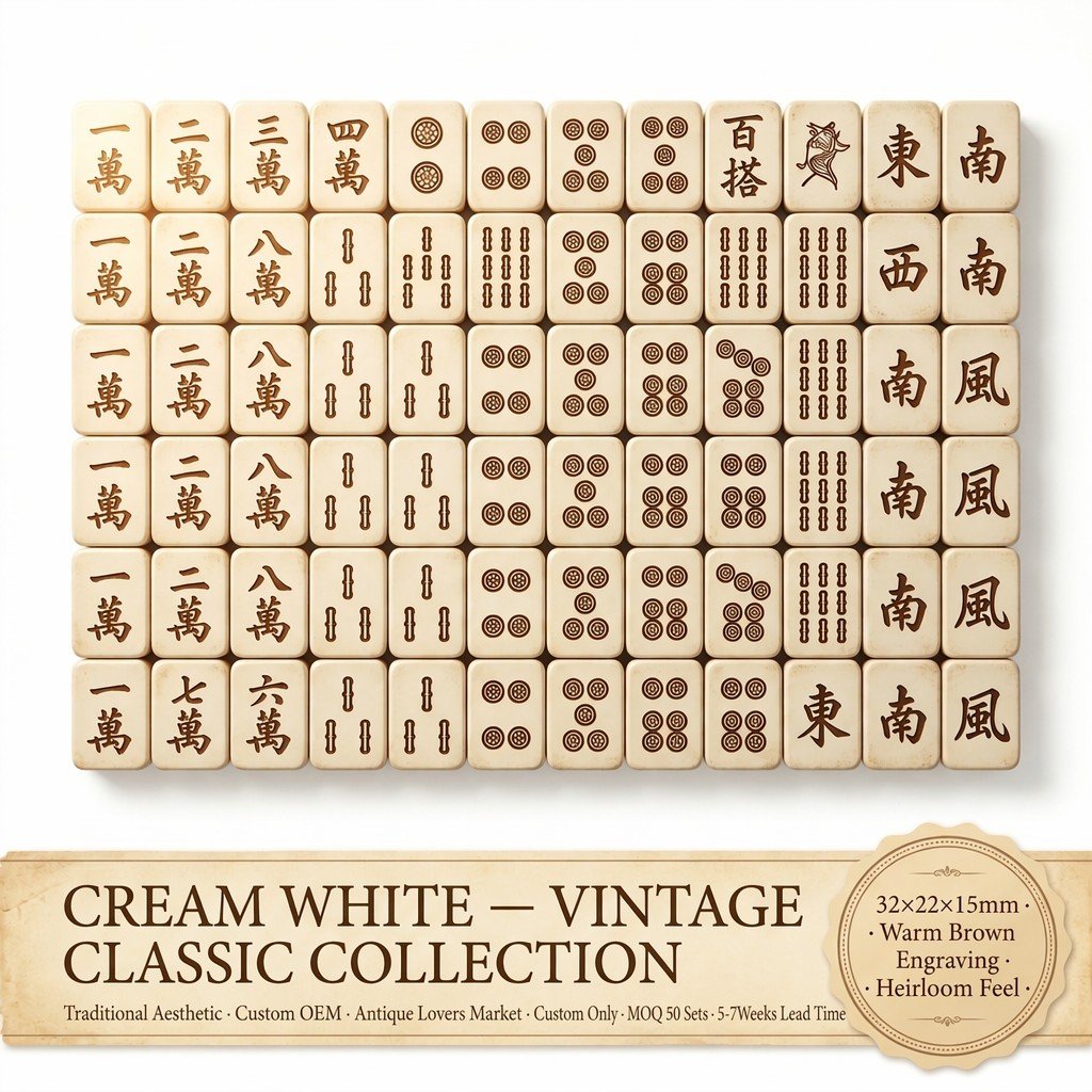 Custom Vintage Cream Acrylic American Mahjong Set – 166 Tiles for OEM & ODM
