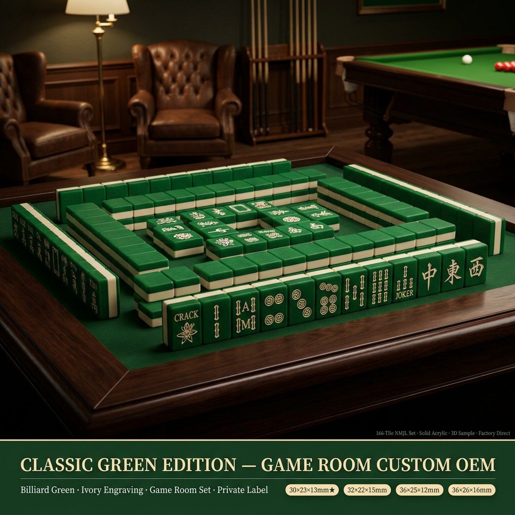 Custom Green Acrylic American Mahjong Set – 166 Tiles for OEM & ODM detail