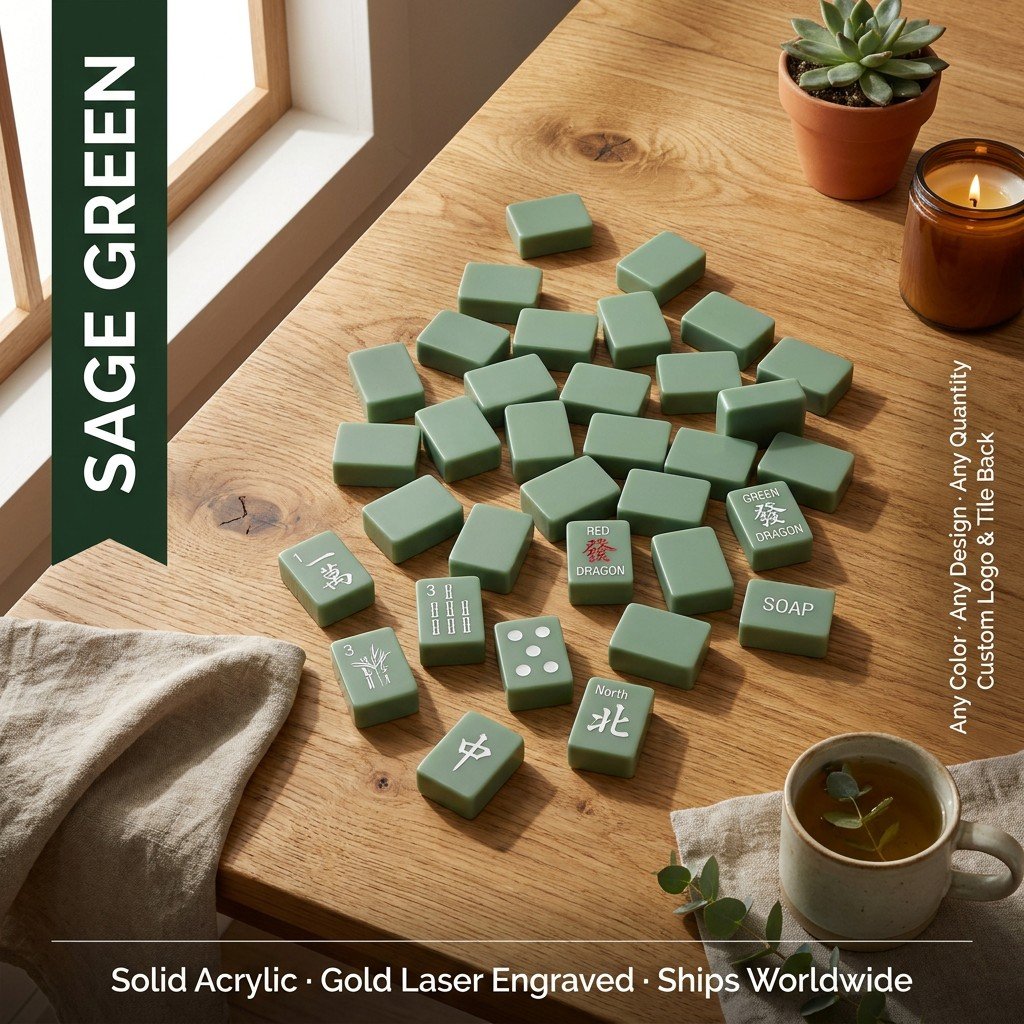 Custom Gunmetal Acrylic American Mahjong Set – 166 Tiles for OEM & ODM — Sage Green variant