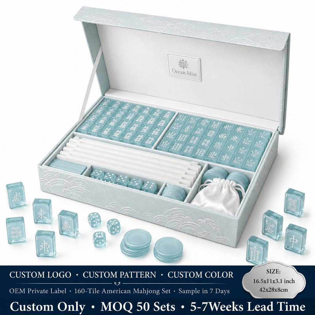Custom Ocean Mist Acrylic American Mahjong Set – 160 Tiles for OEM & ODM