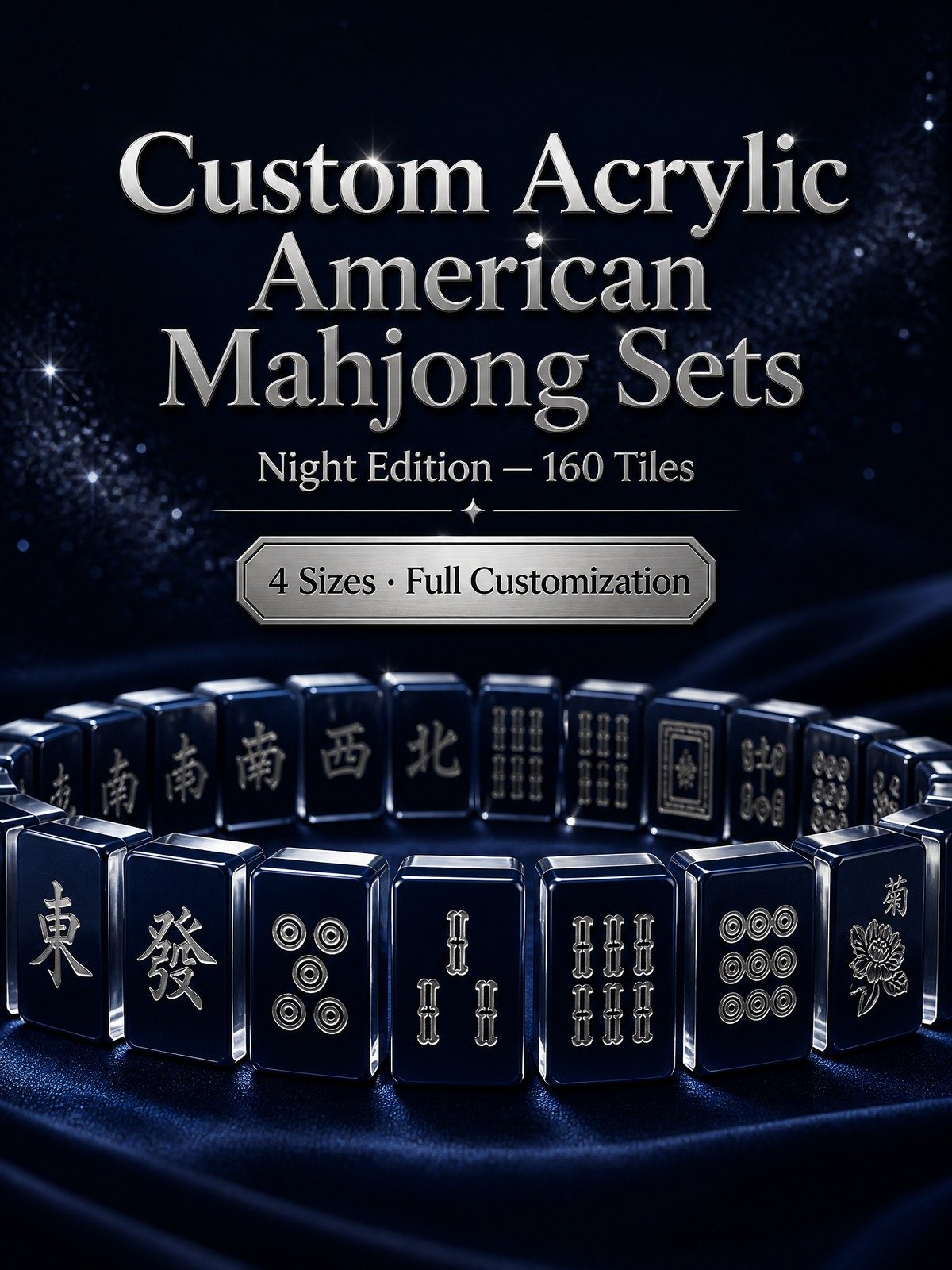 Custom Midnight Navy Acrylic American Mahjong Set – 160 Tiles for OEM & ODM (CS-115) detail