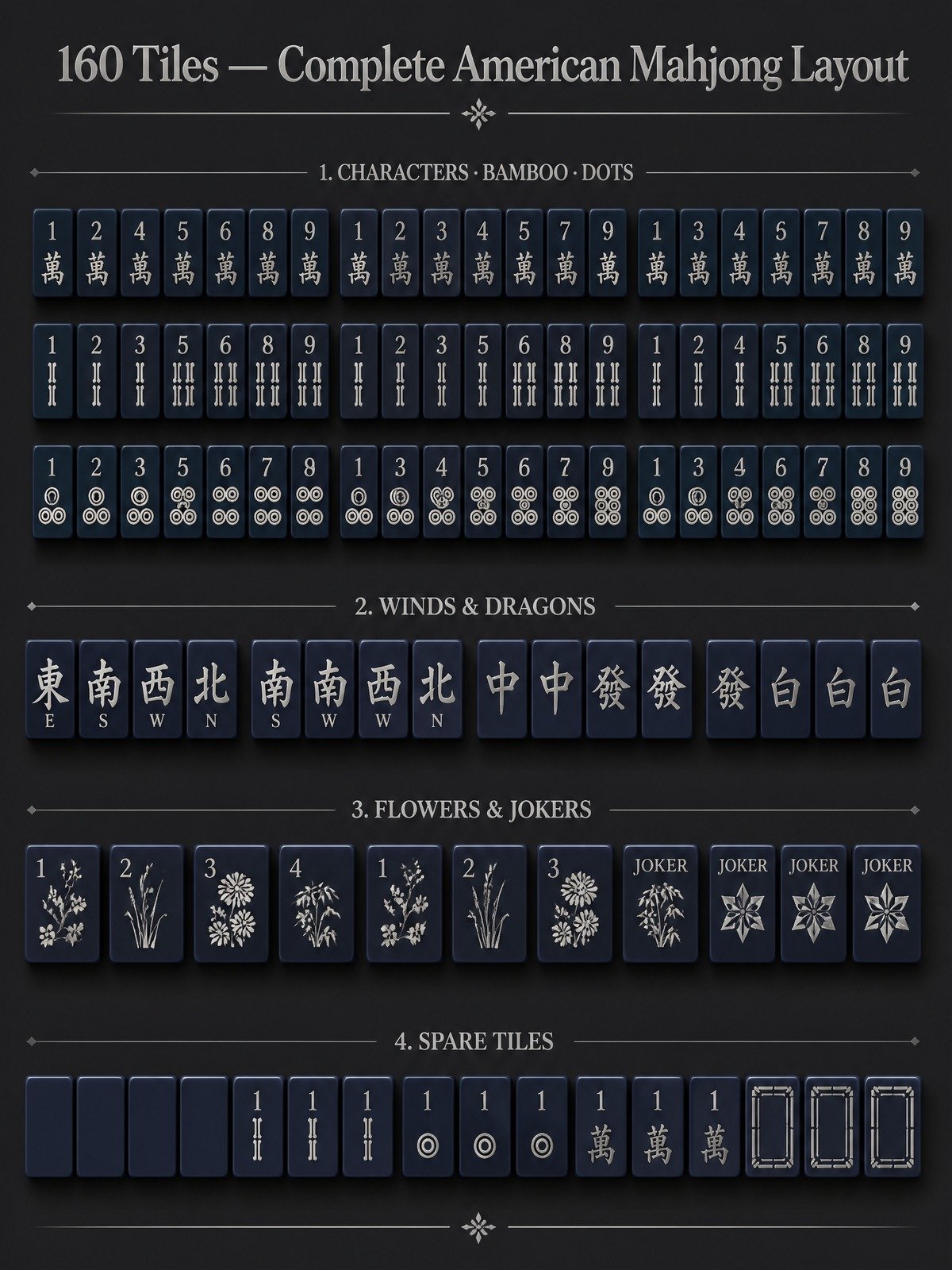 Custom Midnight Navy Acrylic American Mahjong Set – 160 Tiles for OEM & ODM (CS-115) detail