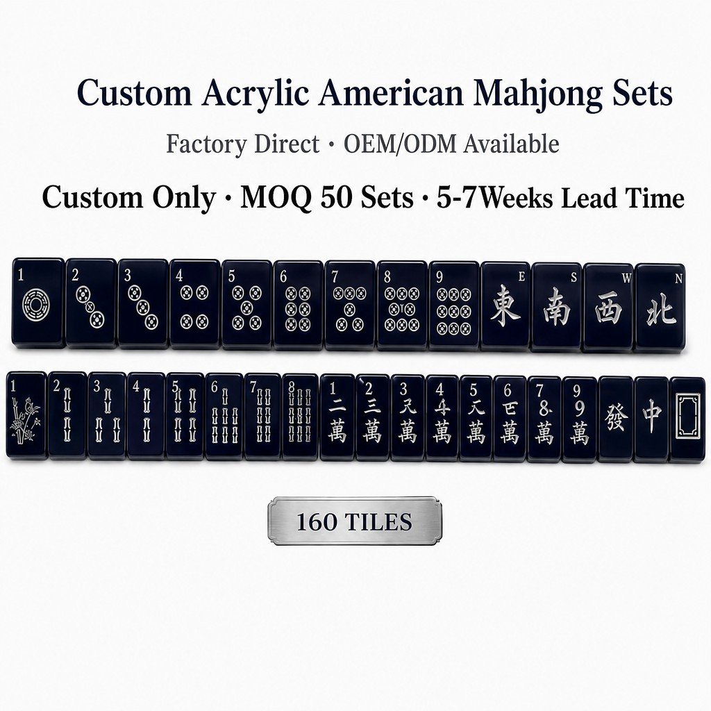 Custom Midnight Navy Acrylic American Mahjong Set – 160 Tiles for OEM & ODM (CS-115) — Dark blue variant