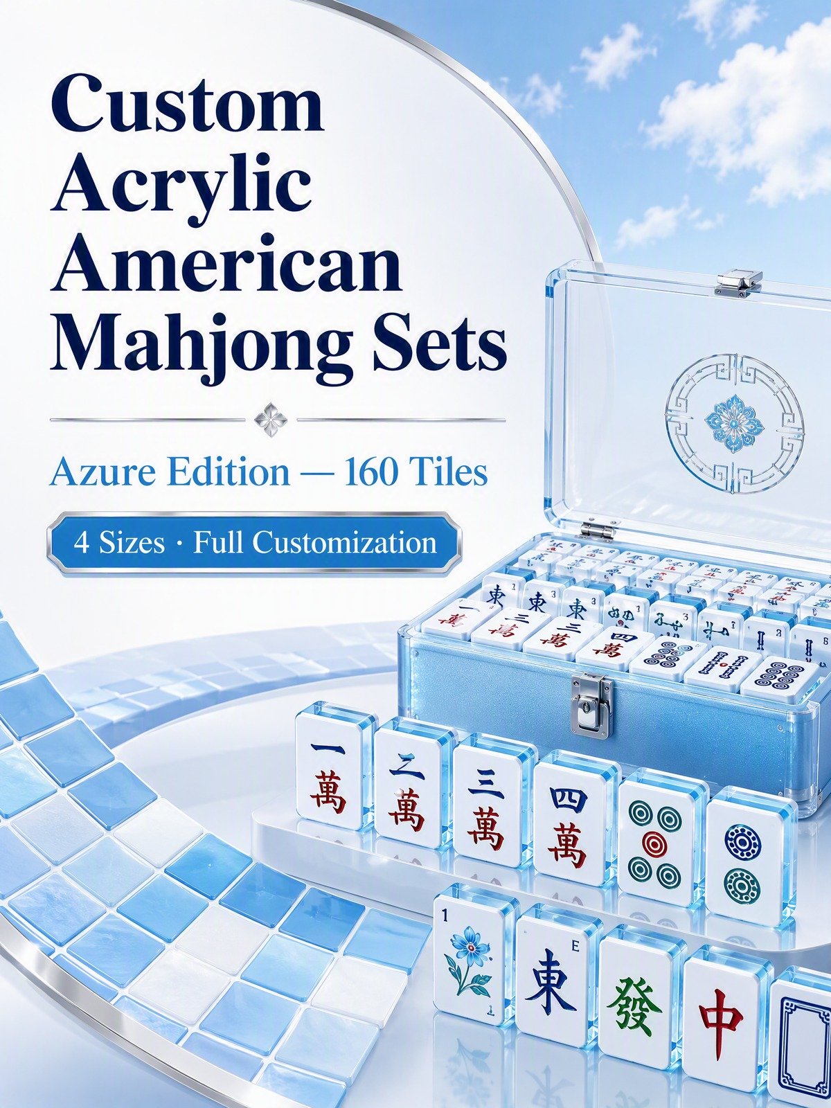 Custom Blue Acrylic American Mahjong Set – 160 Tiles for OEM & ODM detail