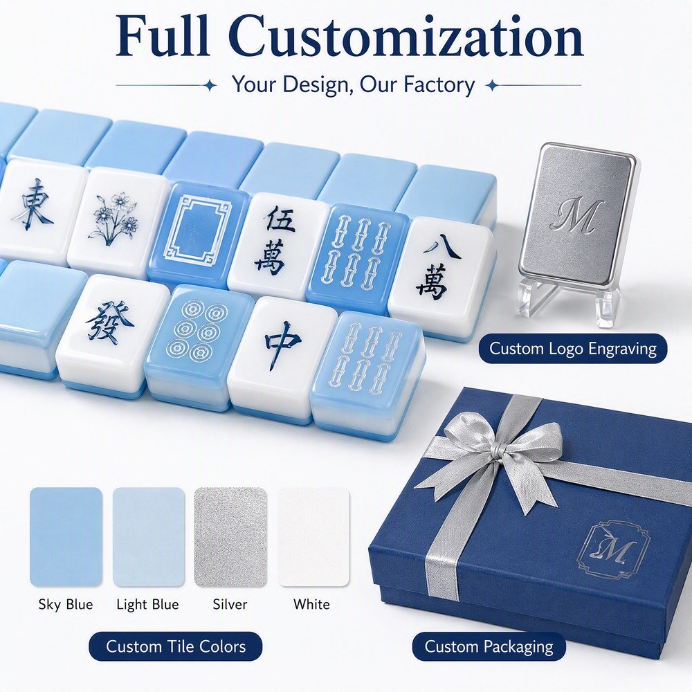 Custom Blue Acrylic American Mahjong Set – 160 Tiles for OEM & ODM view 4