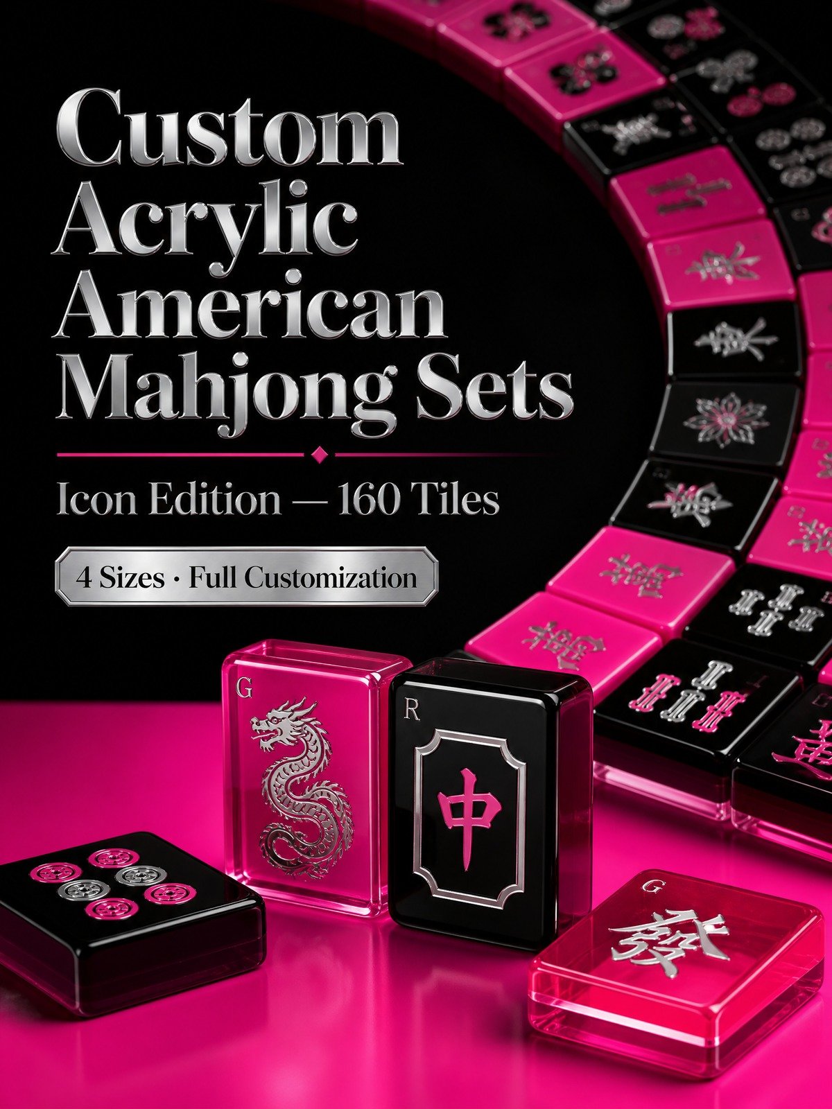 Custom Hot Pink Acrylic American Mahjong Set – 160 Tiles for OEM & ODM detail