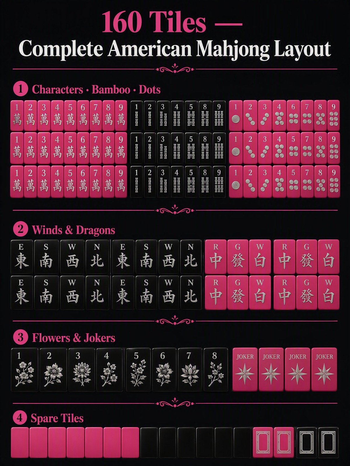 Custom Hot Pink Acrylic American Mahjong Set – 160 Tiles for OEM & ODM detail