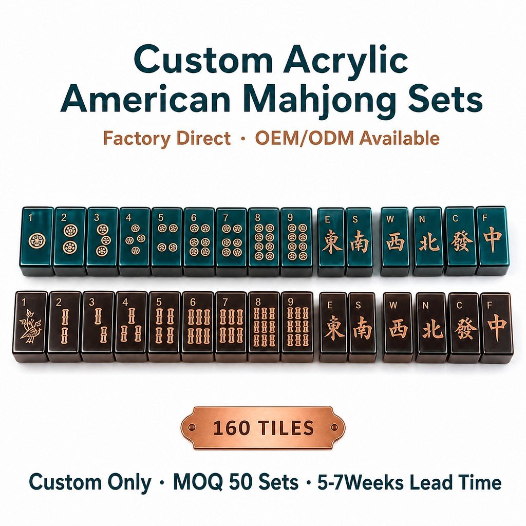 Custom Teal Acrylic American Mahjong Set – 160 Tiles for OEM & ODM — Teal & Copper variant