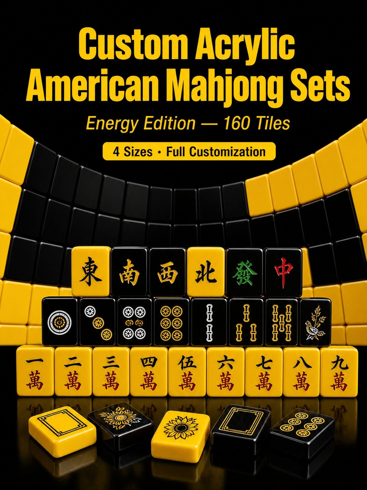 Custom Yellow Acrylic American Mahjong Set – 160 Tiles for OEM & ODM detail