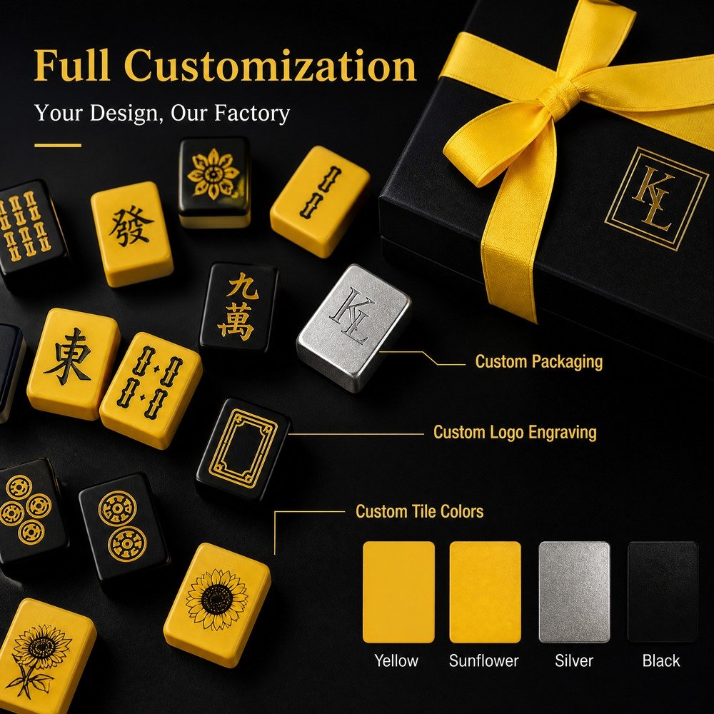 Custom Yellow Acrylic American Mahjong Set – 160 Tiles for OEM & ODM view 4