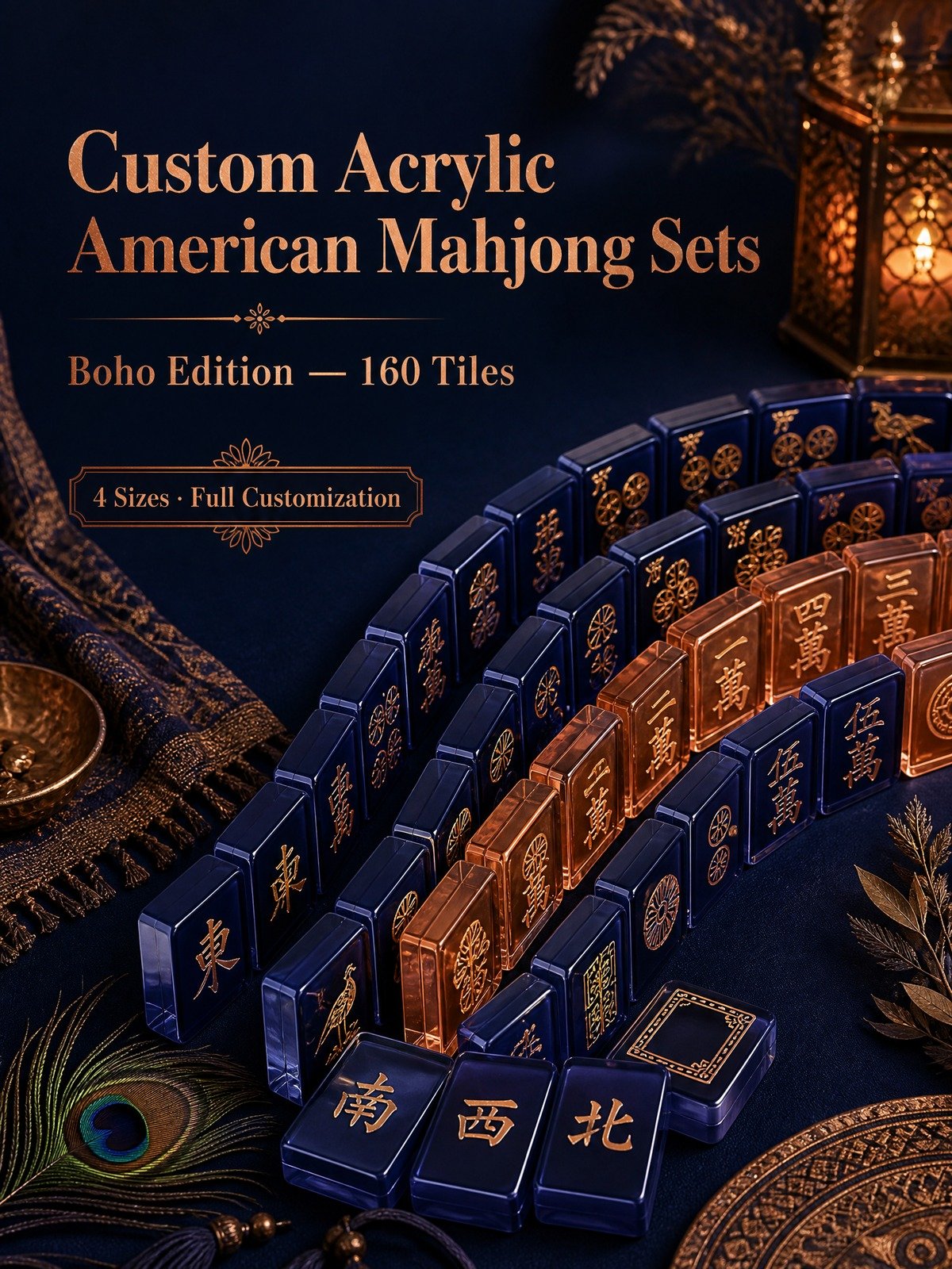 Custom Midnight Navy Acrylic American Mahjong Set – 160 Tiles for OEM & ODM detail
