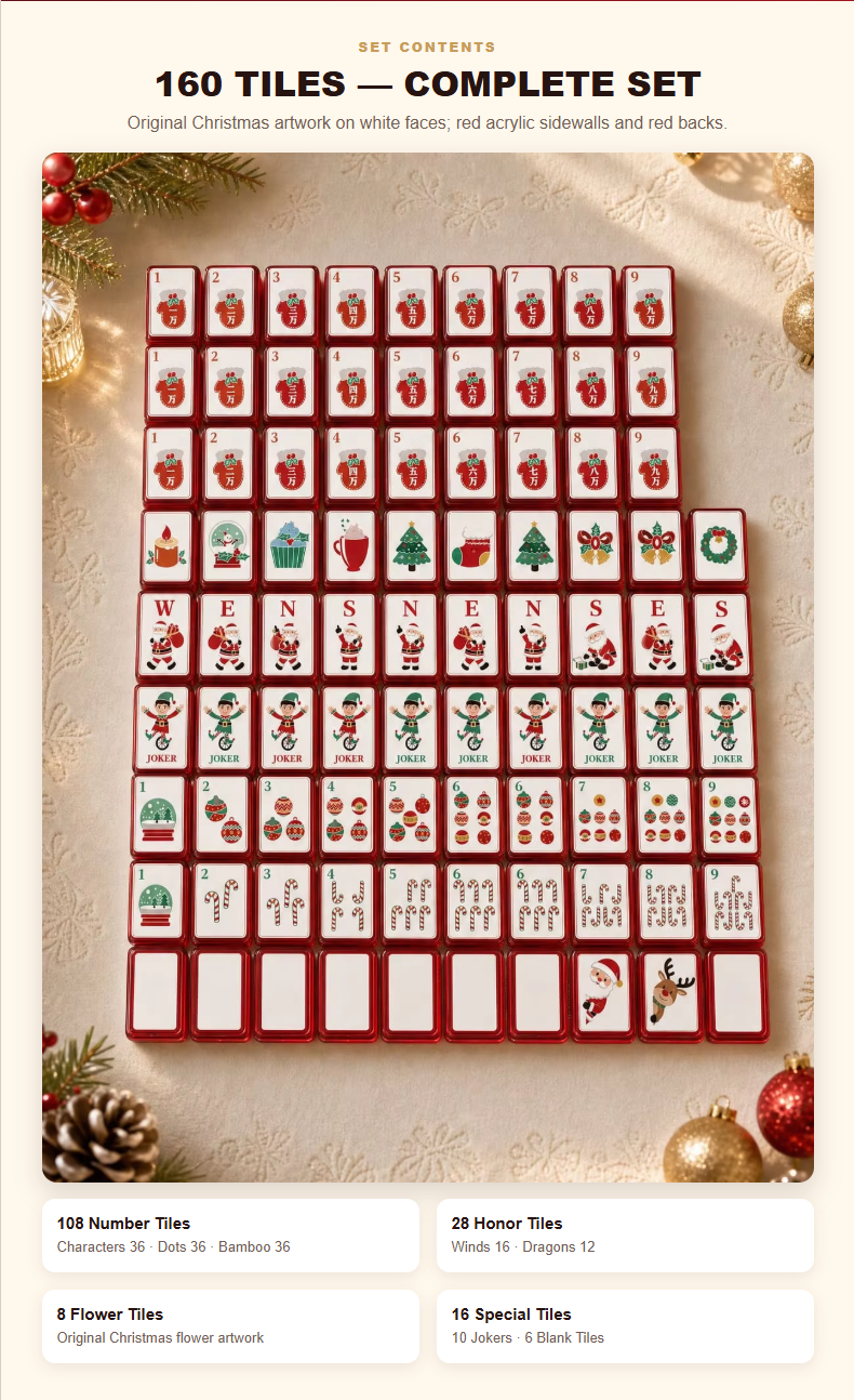 Custom Christmas Acrylic American Mahjong Set – 160 Tiles for OEM & ODM detail